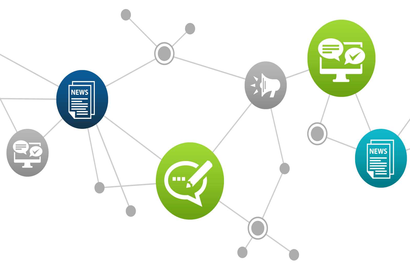 Image of public relations features connected by gray lines