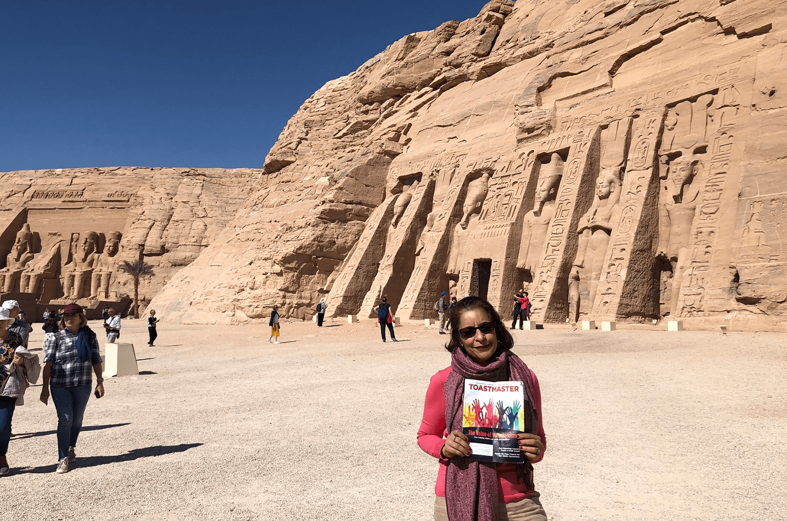 Rovina Suri of Sunnyvale, California, U.S., stands near the twin Abu Simbel temples in Abu Simbel, Nubia, Egypt. The temples were built by the Egyptian Pharaoh Ramses II in the 13th century B.C.