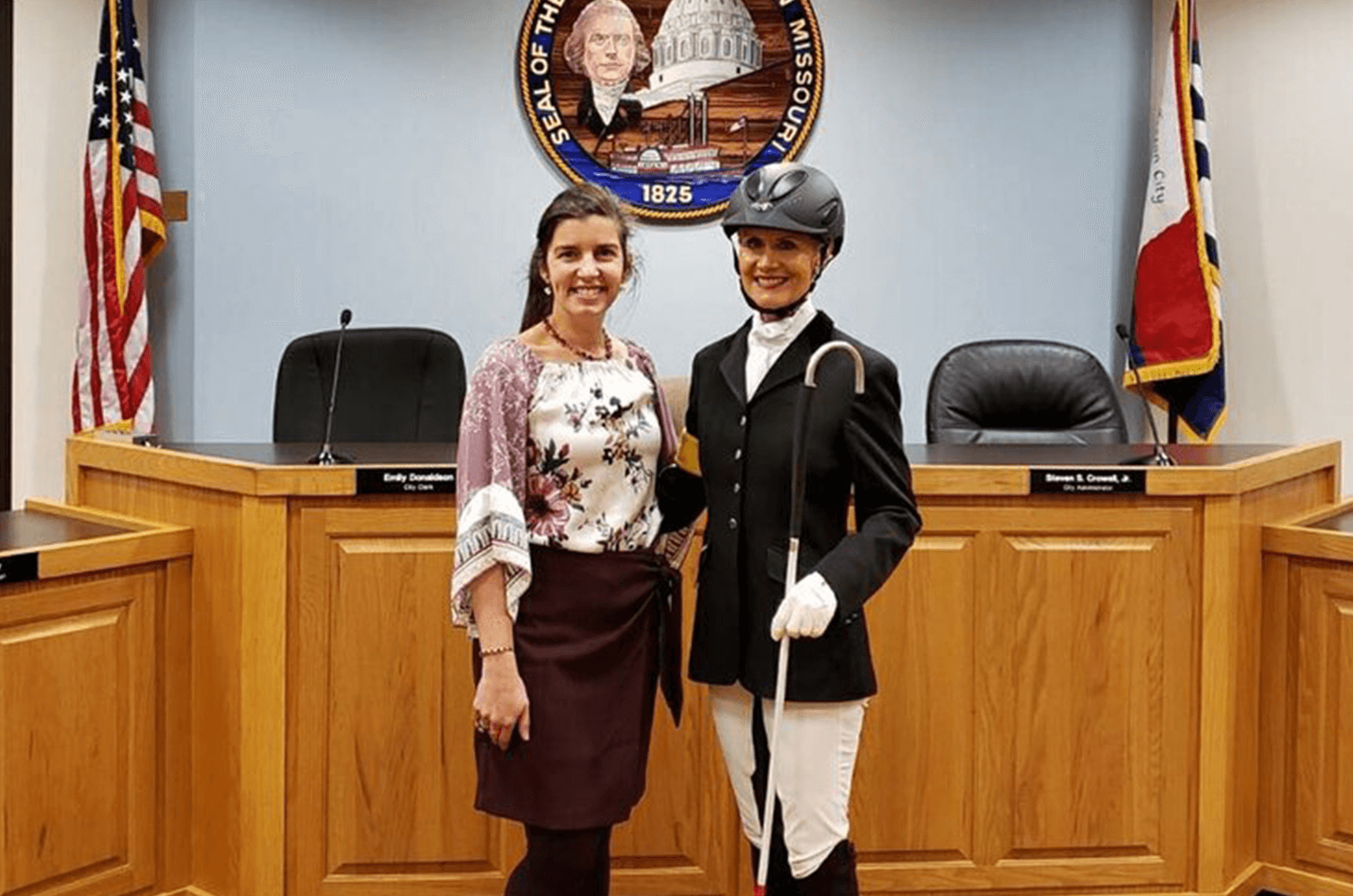 Deborah poses with Mayor Carrie Tergin of Jefferson City, Missouri. Mayor Tergin endorsed Deborah thanks to her work in the community through her company, Vision Beyond Eyesight.