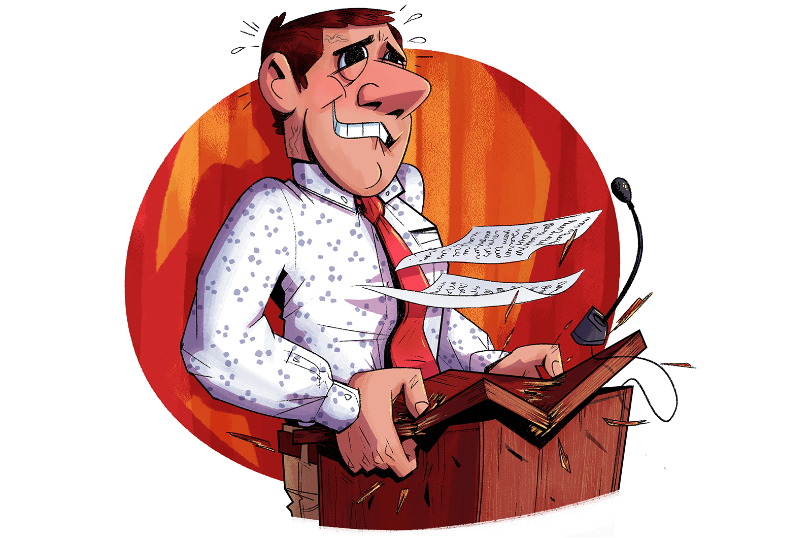 Illustration of man nervous at lectern