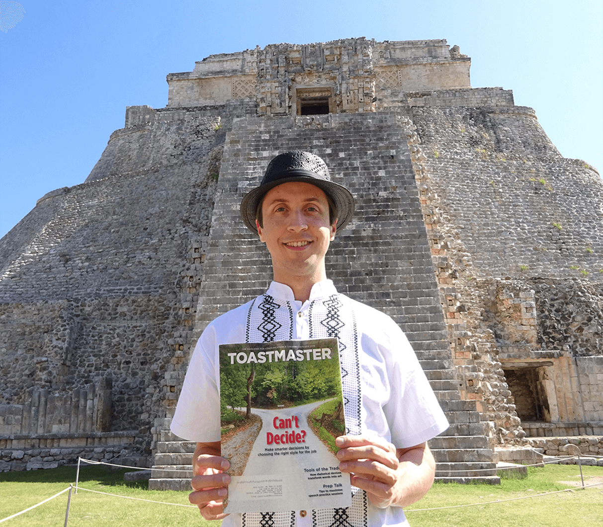 Caleb Werth of South St. Paul, Minnesota, stands in front of the Pyramid of the Magician—the tallest and most distinctive Mayan structure in Uxmal, Mexico, an ancient city on the Yucatan Peninsula. 