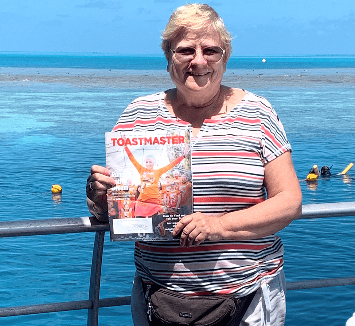 Mary Beganyi, DTM, of Las Vegas, Nevada, visits the Great Barrier Reef in Australia—the world’s largest coral reef system. She dreamed of visiting for years and was finally able to just before the COVID-19 pandemic.