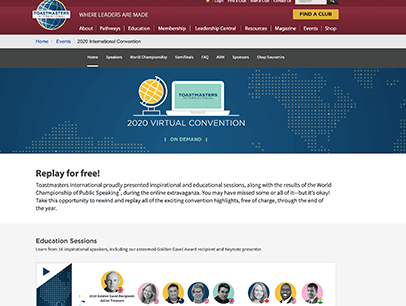 Convention webpage from Toastmasters website 