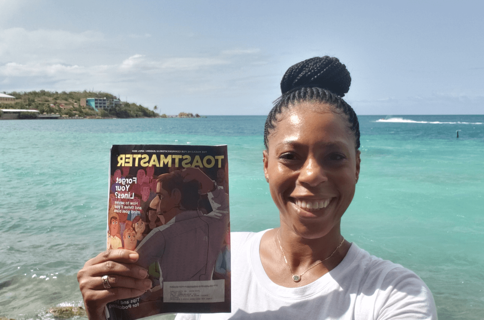 Ava VanHeyningen of Fayetteville, Georgia, snaps a selfie with her Toastmaster at Lindbergh Bay Beach in St. Thomas, U.S. Virgin Islands. 