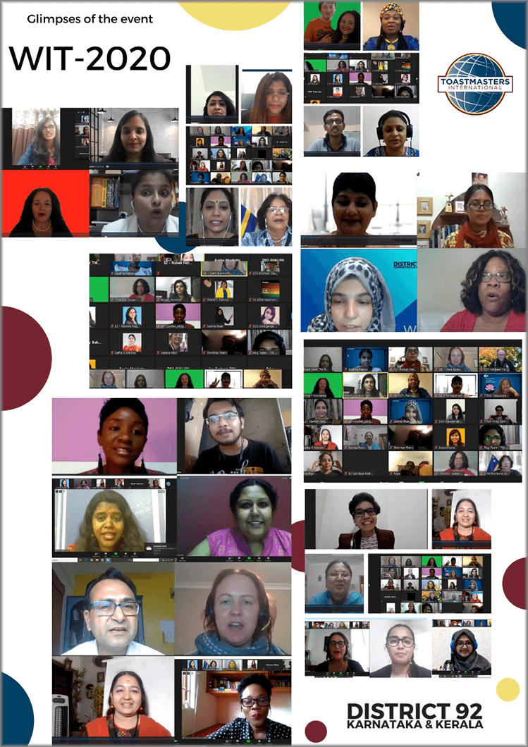 Glimpses of attendees of the Women in Toastmasters (WIT) virtual event, which took place in June 2020.
