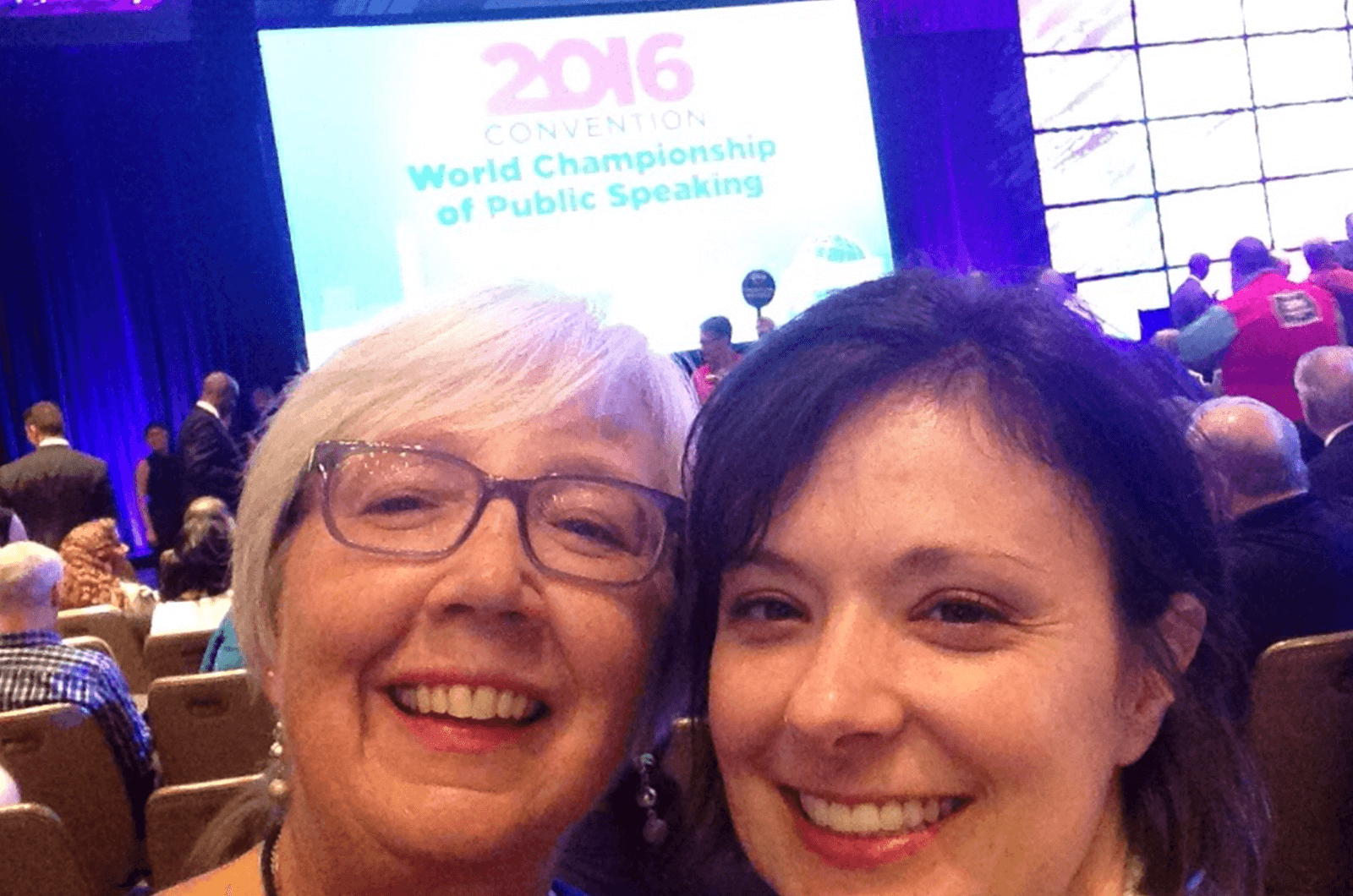Gail Marsh (left), poses with her niece, Toastmaster Jen Czapla, at the 2016 Toastmasters International Convention held in Washington, D.C.