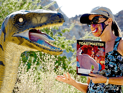 Deborah McAdams of Palm Springs, California, explains the benefits of Toastmasters to a new friend at the Living Desert in Palm Desert, California.
