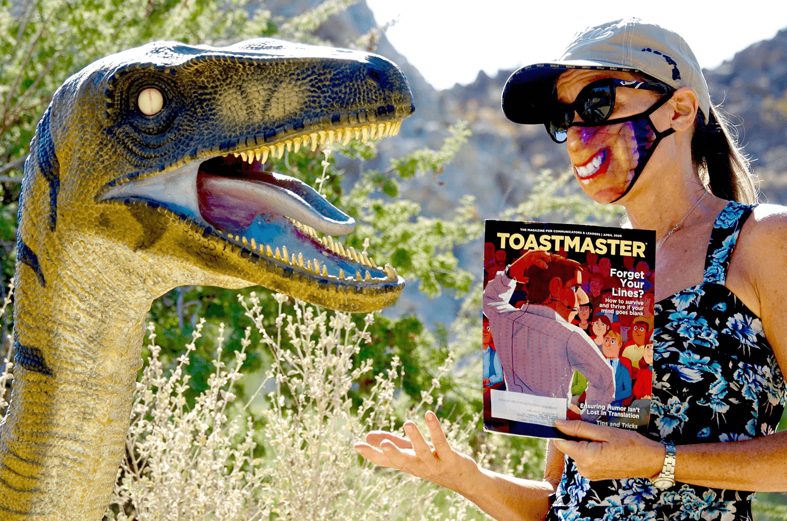 Deborah McAdams of Palm Springs, California, explains the benefits of Toastmasters to a new friend at the Living Desert in Palm Desert, California.