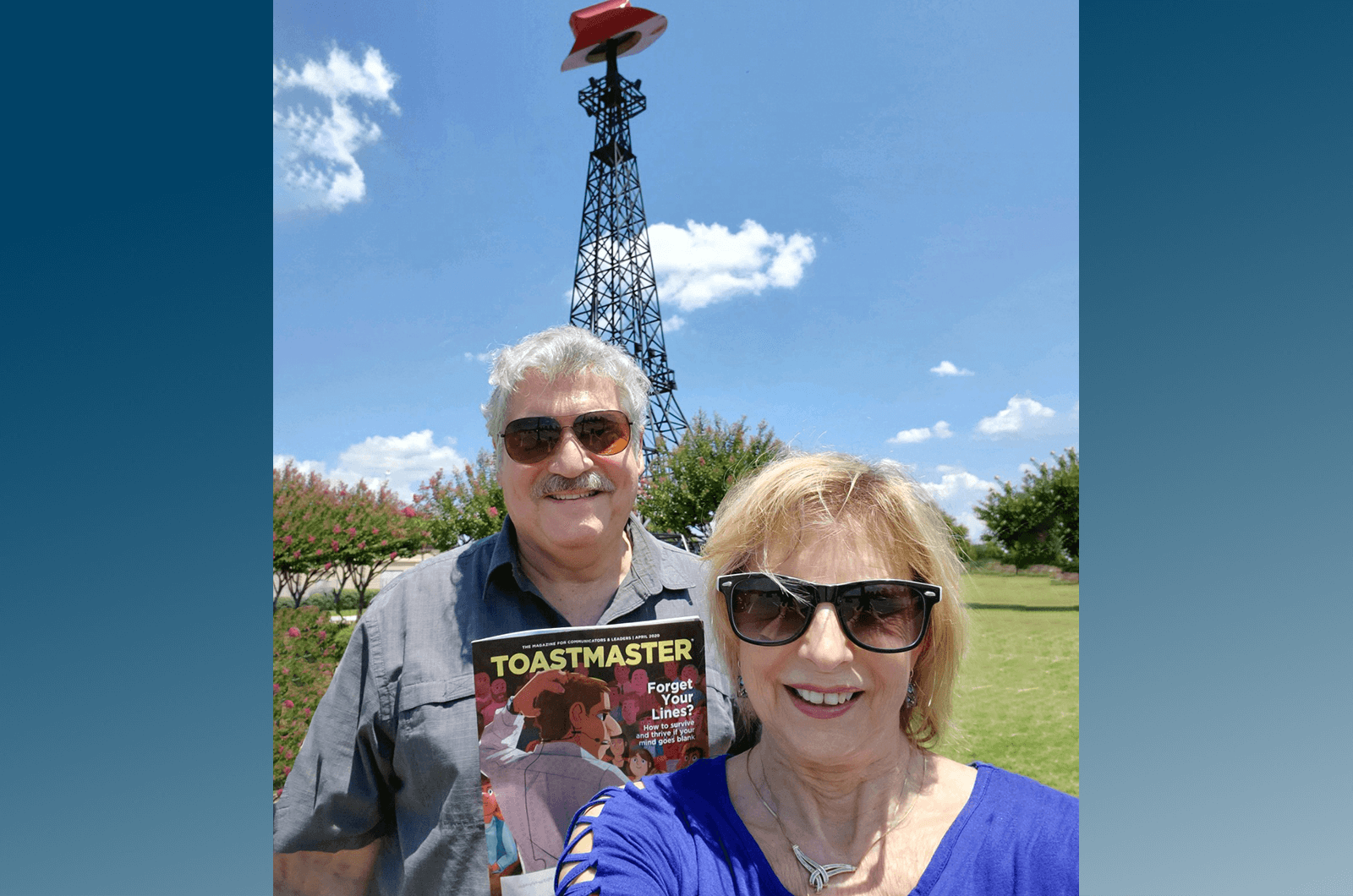 Distinguished Toastmasters Joe Jarzombek, a Past Interna­tional Director, and Sharyn Jarzombek, of New Braunfels, Texas, travel across the state to Paris, Texas.