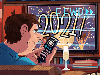 Illustration of man looking at TV screen