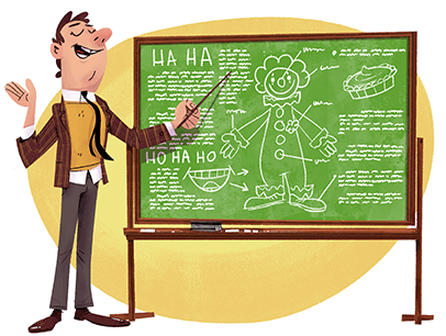 Illustration of man pointing to a chalkboard 