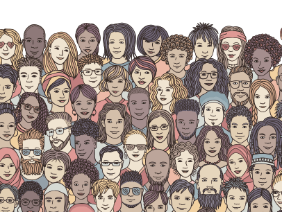 Group of diverse people drawn 