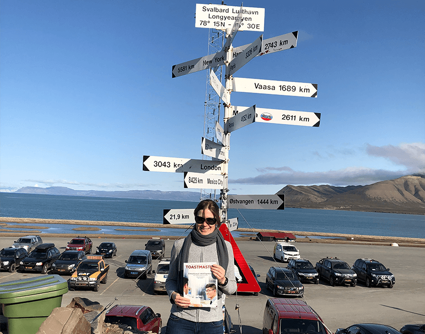 Aurore Pont, DTM, of Dandenong, Victoria, Australia, stands in Longyearbyen, Svalbard, Norway, the world’s northernmost settlement. When she visited in August 2019, the town was in a phase when the sun is always visible.