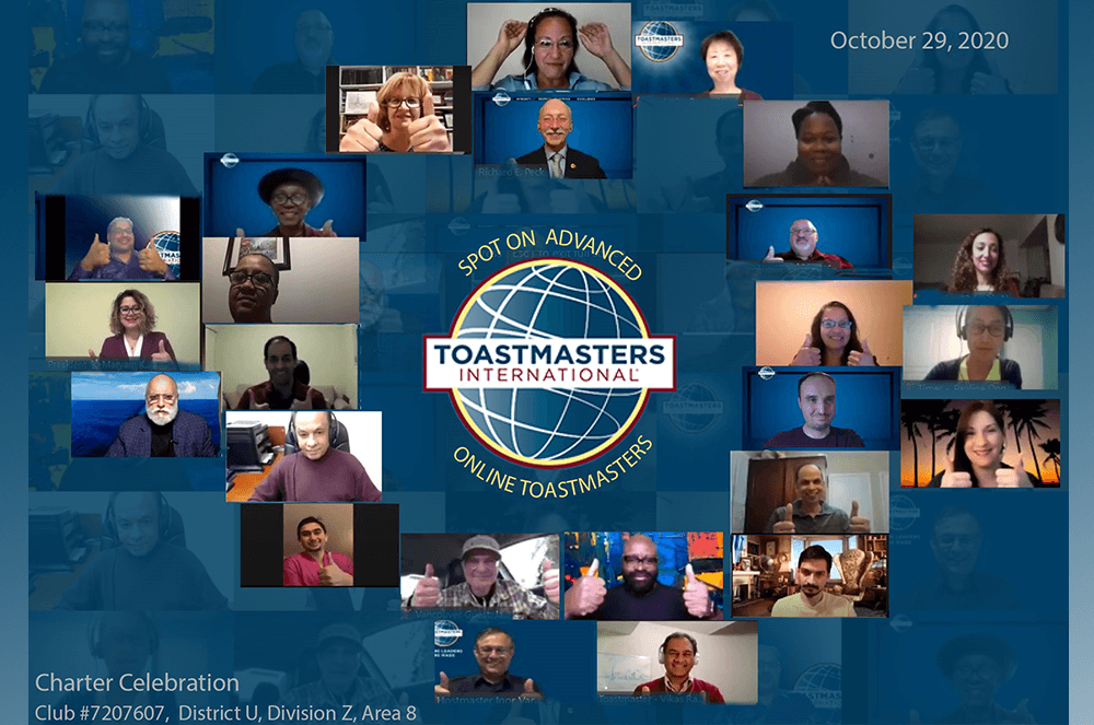 SPOT ON Advanced Online Toastmasters created a photo collage celebrating their charter meeting.