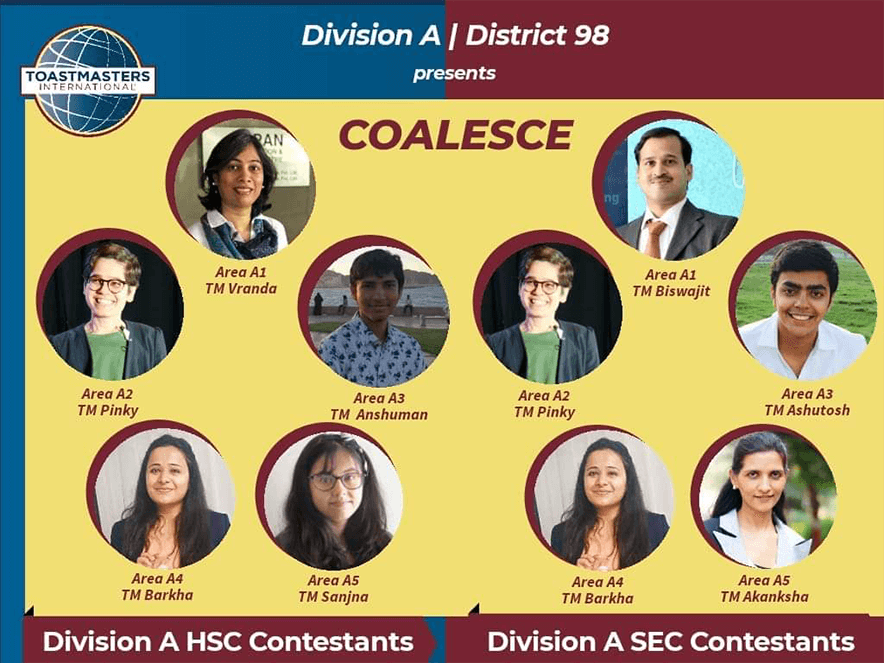 Toastmasters from Division A, District 98, created a visually appealing flier with images of a speech contestants.
