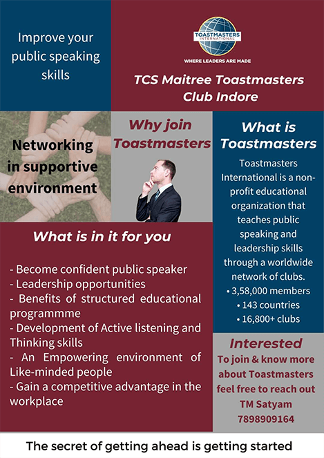 TCS Maitree Toastmasters Club Indore members created a brand-compliant digital flier to encourage people to join Toastmasters. 