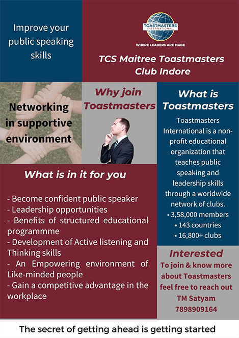 TCS Maitree Toastmasters Club Indore members created a brand-compliant digital flier to encourage people to join Toastmasters.