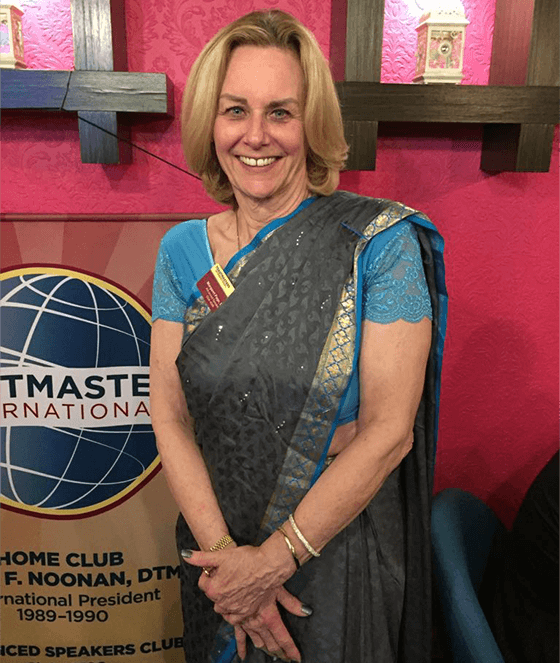 Dressed in a sari, Page attends a themed meeting that took place at an East Indian restaurant with her advanced dinner club.