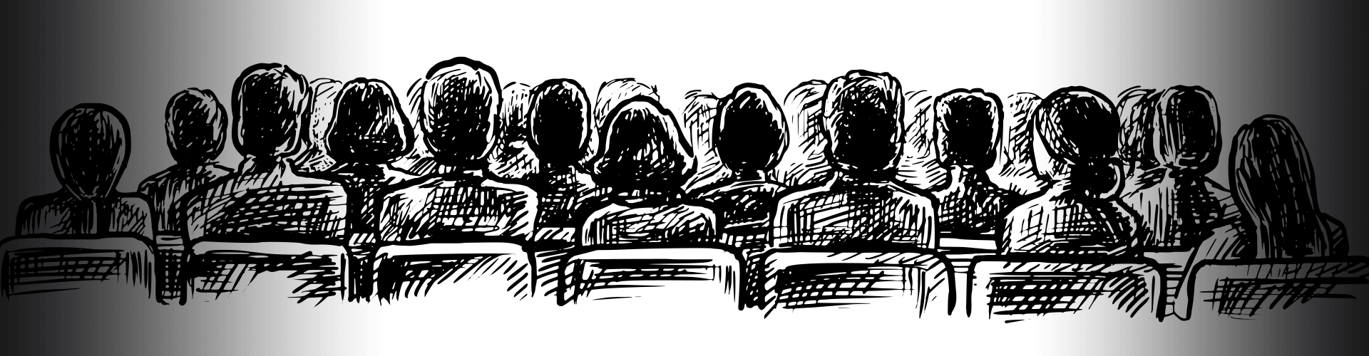Sketch of audience members from back