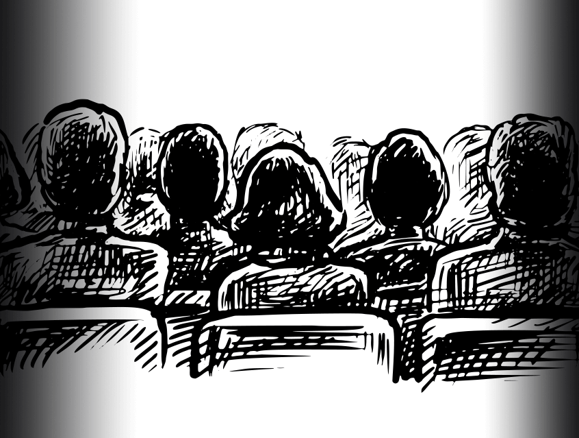 Sketch of audience members from back