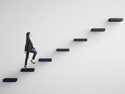 Woman walking up steps