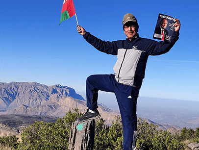 Govind Negi, DTM, of Muscat, Oman, summits Jabal Shams—the highest mountain in the Hajar Range and the first place to receive sunrise in Oman due to its high peak.
