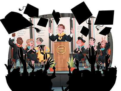 Illustration of man speaking at graduation