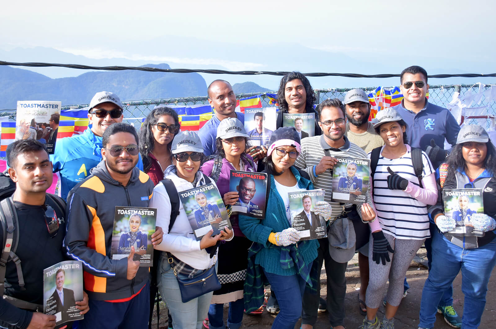 Members of Smedley Toastmasters club in Kalubowila, Dehiwala-Mount Lavinia, Sri Lanka, celebrate their 14th anniversary on the 2,243-meter/7,359-foot Mount Sri Pada (also known as Adam’s Peak) in Sabaragamuwa Province.